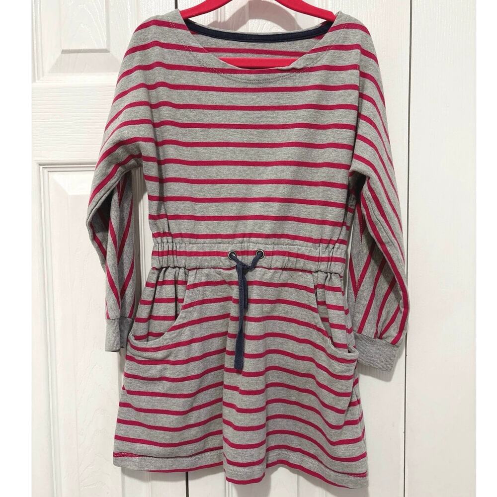 Mini Boden Gray and Pink Striped Long Sleeve Cotton Dress Size 5/6